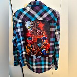 TROLLS the movie upcycled flannel shirt L